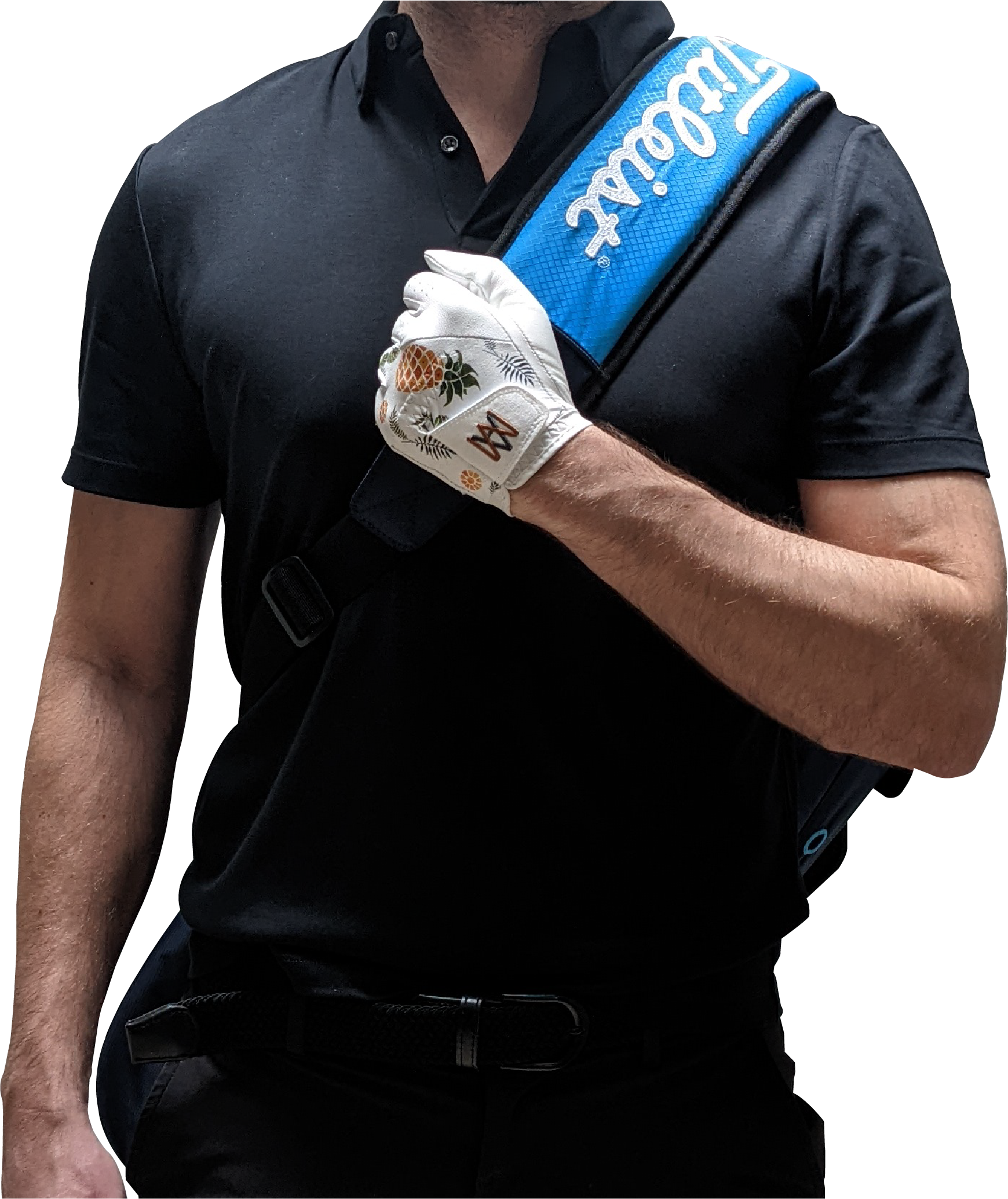BeachVibes & Birdies TourSoft Glove with jet black Polo Shirt and Titleist golf bag - Lifestyle photo
